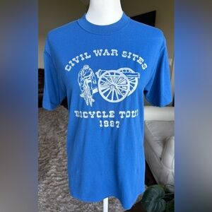Unisex Vintage MEDIUM Blue 1987 Civil War Sites Bicycle Tour Graphic Tee